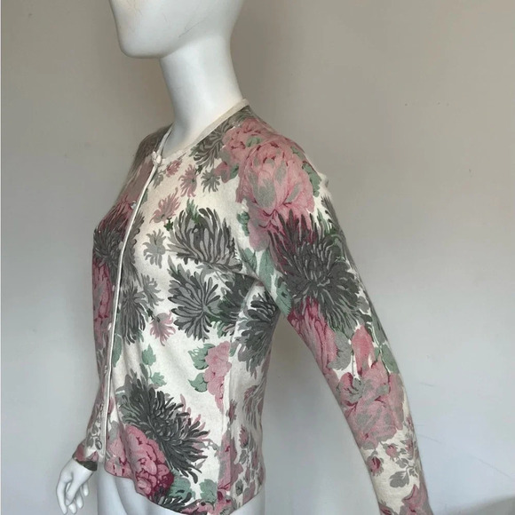 WOMEN'S VINTAGE Cashmere ANGORA Floral Long Sleeve CARDIGAN M - Picture 2 of 9